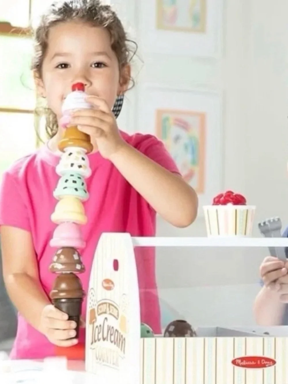 Melissa & Doug Wooden Scoop and Serve Ice Cream Counter With Play Food and Acces